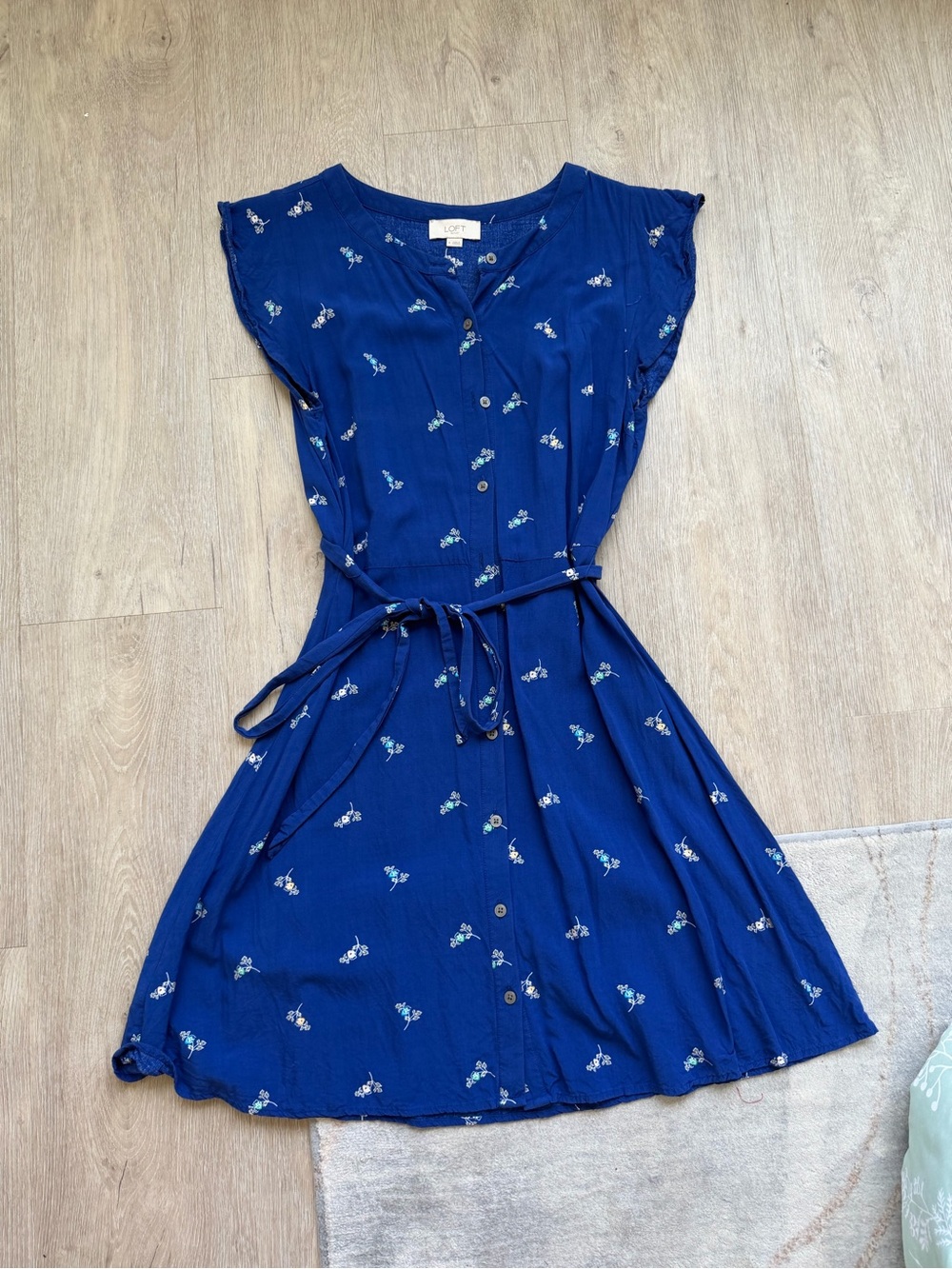 LOFT Royal Blue Floral Button-Front Mini Dress